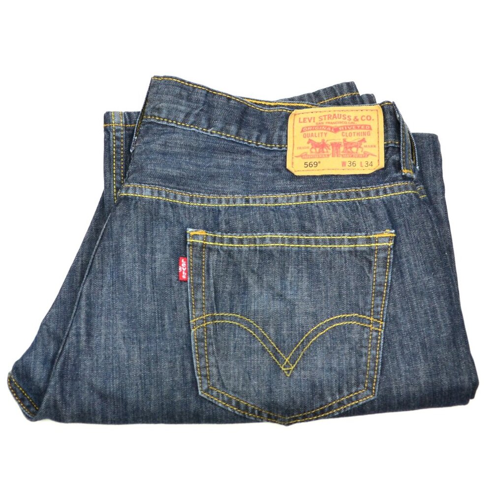 Levi's 569 Men's Size W36 L34 Blue Straight Fit Dark Wash Denim Jeans